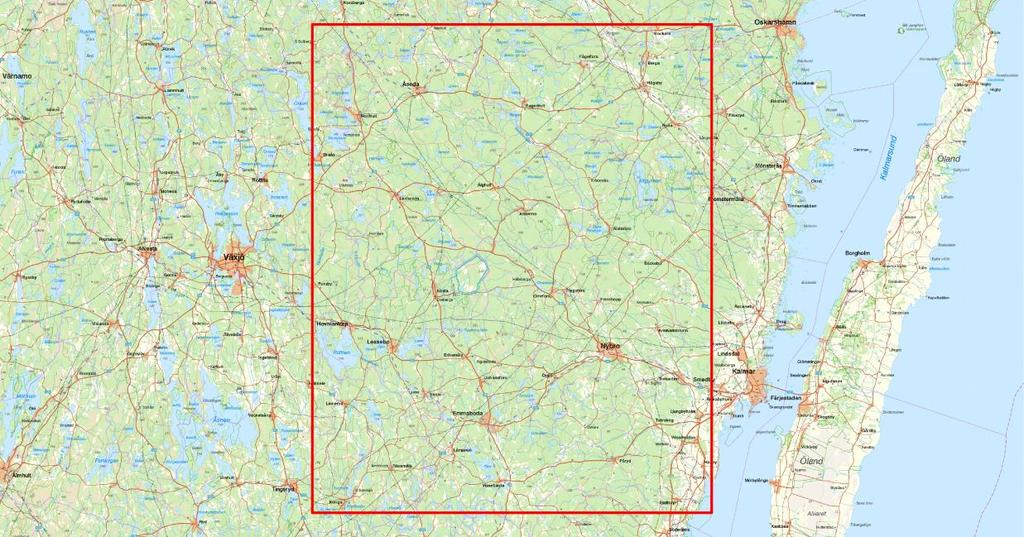 Material och metod Studieområde Studieområdet var beläget öster om Växjö (Figur 1) med en area om drygt 6000 km 2 för att inkludera en bedömd tillräckligt stor mängd av skördardata för att fånga den