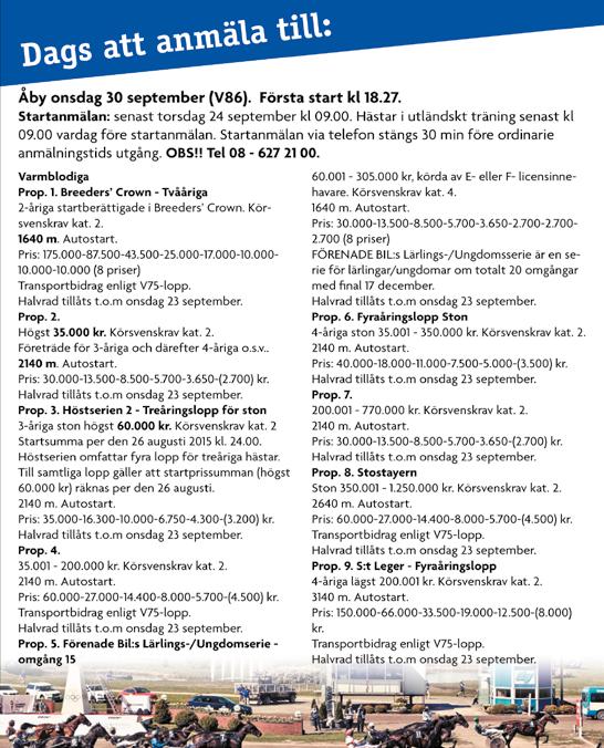 19:00 150.001-990.000 kr. 2640 m. Tillägg 20 m vid vunna 400.001 kr. Pris: 35.000-16.300-10.000-6.750-4.300-(3.200) kr. Hederspris till segrande hästs ägare.