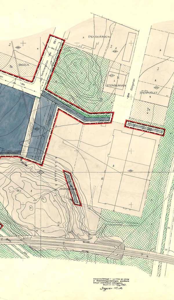 Sida 5 (7) Bild vänster: plan 0180-3987b från år 1953. Bild höger: plan 0180-5691a från 1962 Förbifartens planerade på- och avfart i Vinsta, s.k.