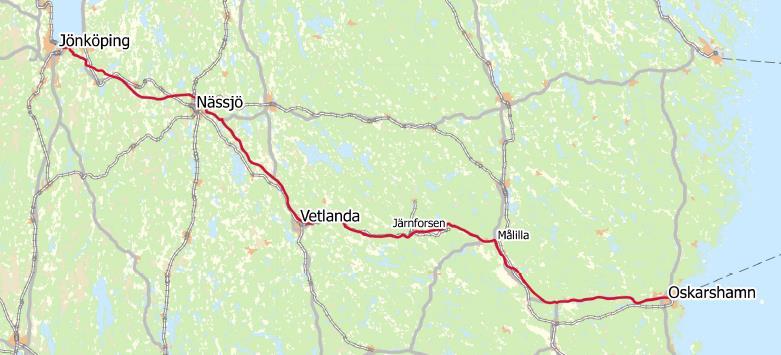 34 Stråket Jönköping-Vetlanda-Oskarshamn Delen Jönköping Nässjö ingår i stråket Jönköping-Kalmar, delen Nässjö Vetlanda finns också med i stråket Jönköping-Kalmar medan delen Glahytt Oskarshamn ingår