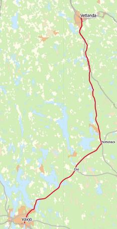 38 Stråket Vetlanda-Växjö Delen Vetlanda Nottebäcksterminalen vid trevägskorsningen (vägarna 23, 31 och 37) ingår även i stråket Jönköping Kalmar medan delen Nottebäcksterminalen Växjö även finns med