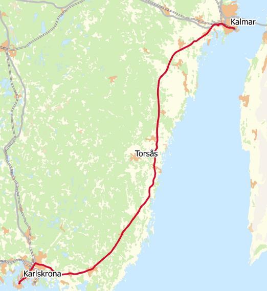 46 Stråket Kalmar Karlskrona Kortfakta Län: Blekinge och Kalmar Kommuner: Kalmar, Karlskrona och Torsås Berört vägnät: Europaväg 22 Total sträcka: 83 km Orter utmed stråket med fler än 1 000 invånare