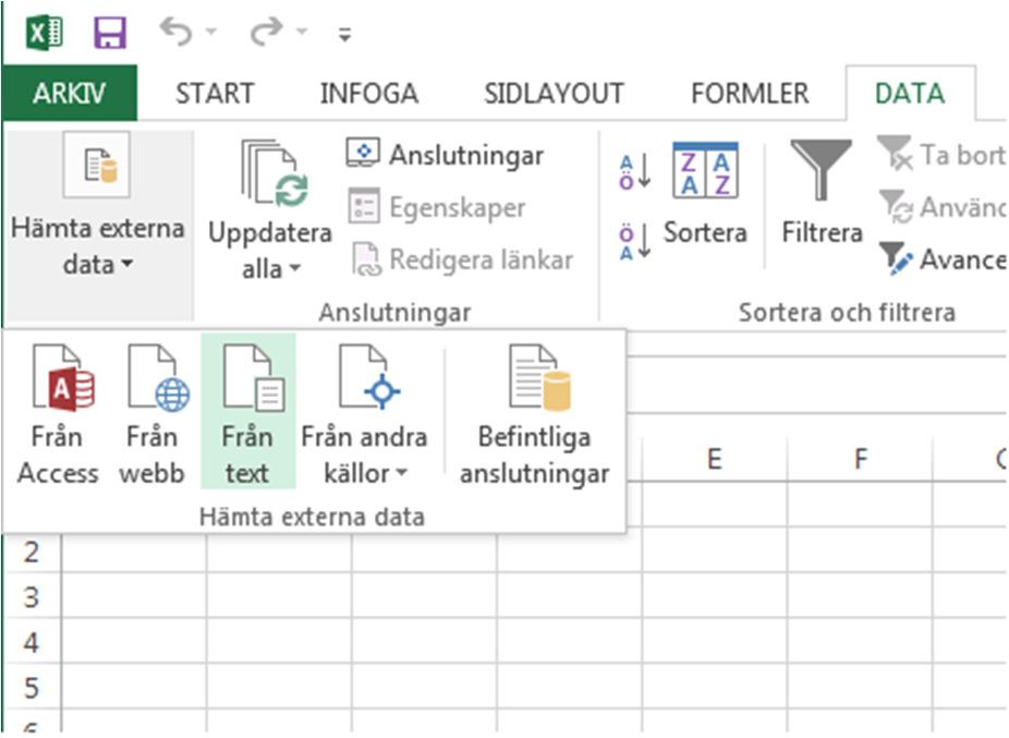 Då Excels analysfunktioner är beroende av kolumnuppdelning ställer detta till problem. I programmet finns det funktioner för dataimportering som kan lösa sådana problem.