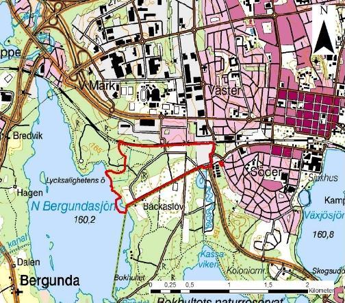 Figur 2. Planområdets lokalisering i förhållande till Växjö tätort. 3.