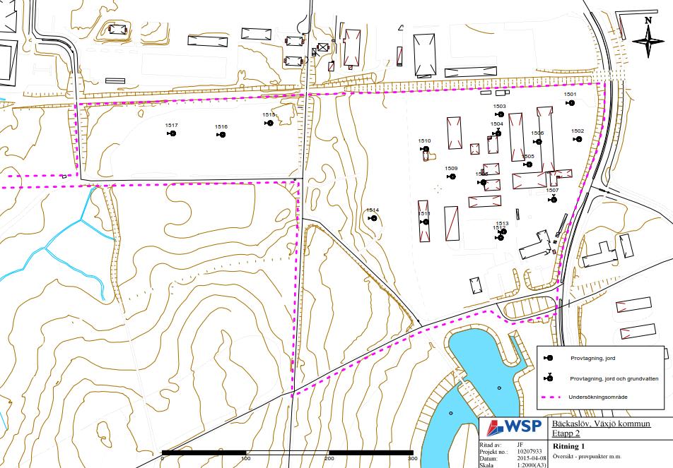 Figur 9. Undersökningsområde och provtagningspunkter (utdrag ur WSP:s rapport 2015) Figur 10.