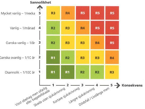 Riskklassning med hjälp av riskmatris Mycket vanlig Vanlig Ganska vanlig