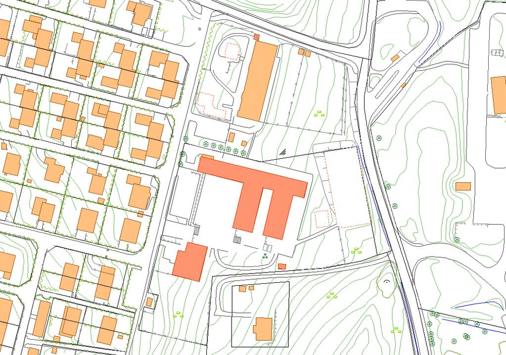 Norr om skolan finns en fastighet med en förskola som också ägs av Göteborgs stad. Bild 1 Befintlig situationsplan 7.