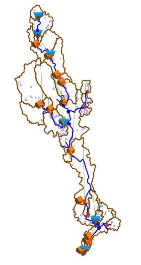 5 Upprättande av vattenbalansmodell En modell för beräkning av vattenbalans upprättades i modellverktyget MIKE Hydro Basin (MHB).