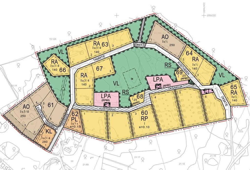 1-19 6.2 Planförslag 8.10.2018 I planförslaget har mindre interna justeringar utförts, främst gällande gatuarrangemang samt övriga förbindelser. Huvudsakliga ändringar, bl.a.; - Kvistgränden ändrat till förbindelse för privat bruk.