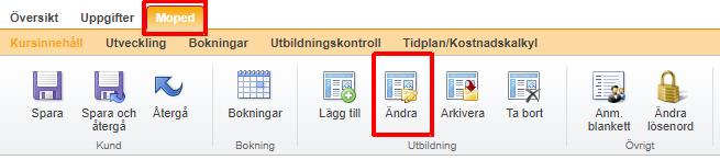 Därefter väljer man att klicka i Köra bil/mc/moped och klickar på skapa. Utbildningen skapas sen upp på eleven.