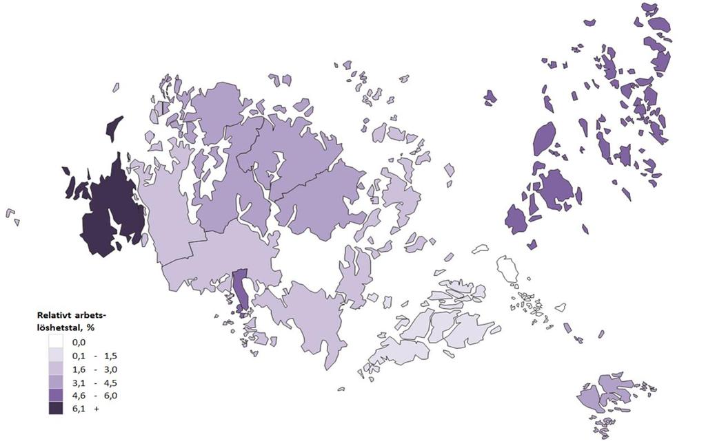 Tabell 6: Det relativa arbetslöshetstalet efter kommun, procent 2013 feb.