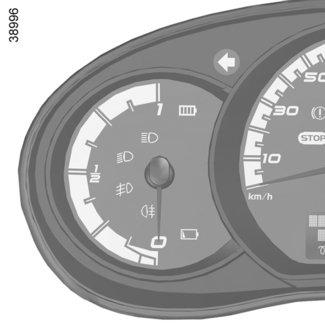 DISPLAYER OCH INDIKATORER (1/3) BEROENDE PÅ UTRUSTNING OCH LAND finns följande displayer och visare. 1 2 Hastighetsmätare 1 Bilens hastighet är begränsad till ungefär 130 km/h.