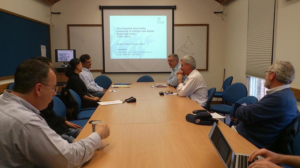Seminar, College of Asia and the Pacific, Australian National University, Canberra, den 16 oktober, 2012 (foto Leos Müller) Lisa Hellman 15 februari 2012, University of Hongkong, paper: "A Place for