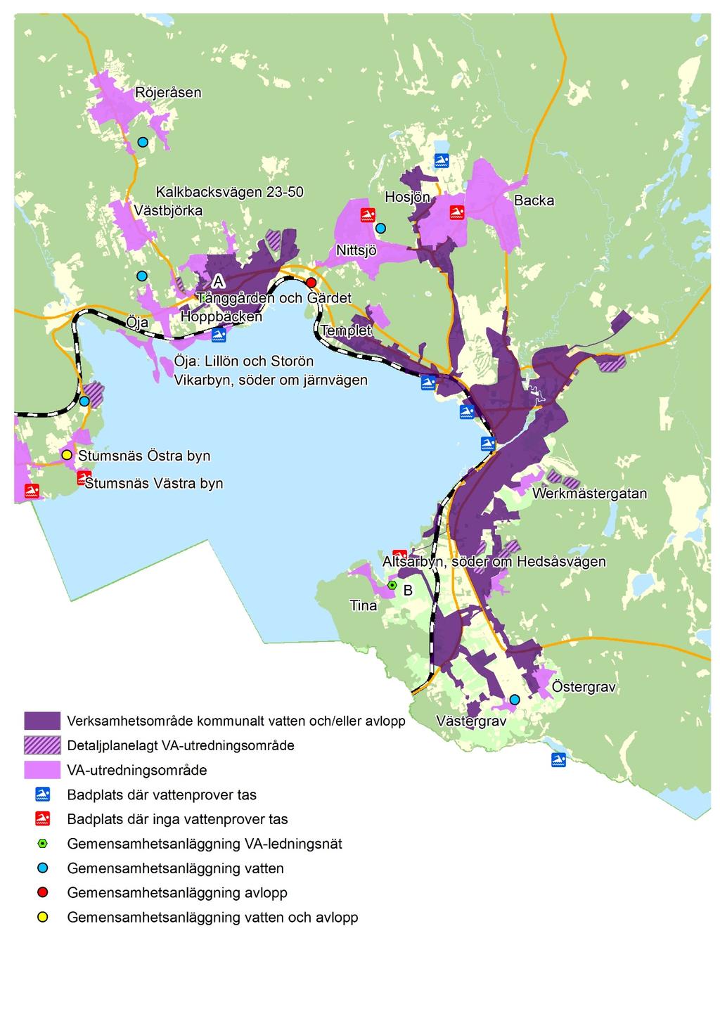 Föreslagna VA-utredningsområden i den