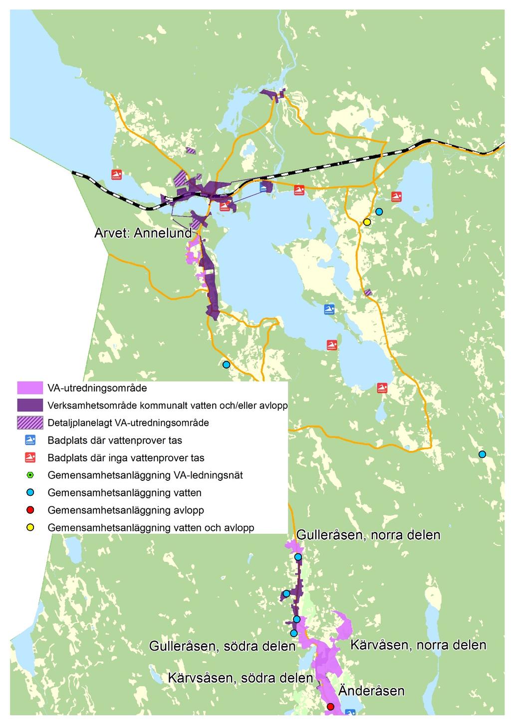 Föreslagna VA-utredningsområden i den