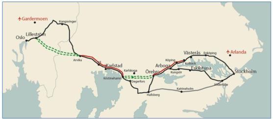 25 Oslo - Stockholm 2:55 AB Oslo Stockholm 2:55 AB bildades år 2015 och har genomfört en analys av fördelarna med förkortade restider på sträckan Oslo Stockholm tillsammans med konsultföretaget Sweco.