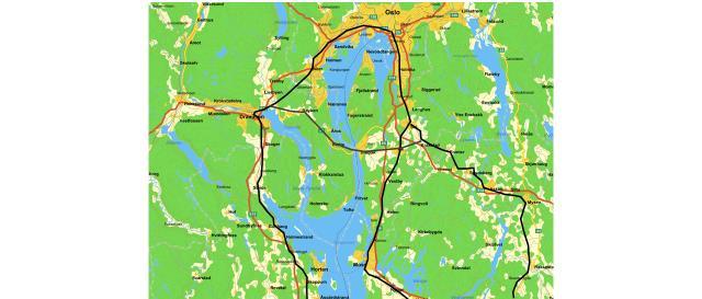 37 Figur 21. Oslofjorden, ny höghastighetsbanan Drammen/Ski Dröback Askim Örje. Sträckan Drammen Askim via Dröbak är 62 kilometer lång och går i kraftigt bergig terräng mellan Drammen och Oslofjorden.