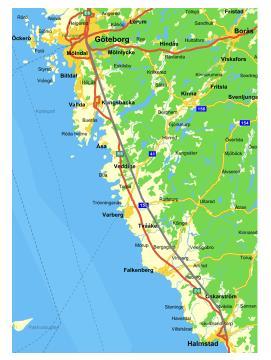 60 Sträckan Gränsen via Uddevalla och Kungälv till Göteborg är 132 kilometer och tar 45 minuter. Norr om Munkedal finna en kopplingspunkt med Bohusbanan.