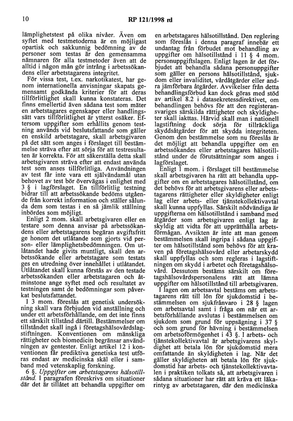 lo RP 121/1998 rd lämplighetstest på olika mvaer.