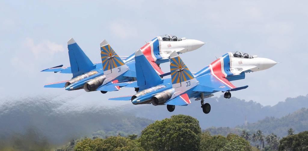 Russian Knights Su 30SM, rotestart inför uppvisningen. Det ryska flygvapnet och marinflygets senaste tillskott är Suchoj Su-30SM (Flanker H).