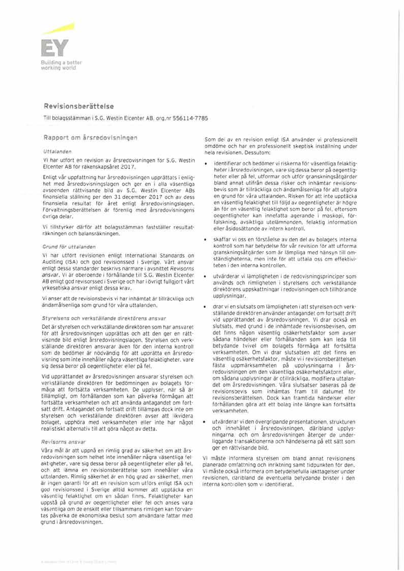 Revisionsberättelse 26 S.G. Westin Elcenter AB, org. nr.
