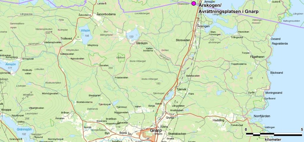 Årskogen/ Avrättningsplatsen i Gnarp (RAÄ Njurunda 11:1) Avrättningsplatsen i Gnarp låg vid gränsen till Medelpad, vid gamla landsvägen vid Årskogen.