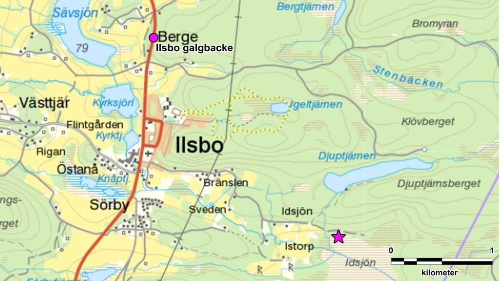 Ilsbo galgbacke (RAÄ Ilsbo 68:1) Ilsbo galgbacke var belägen i Berge by, på höger sida av Bergevägen, strax norr om Ilsbo och låg på den plats som idag kallas Bergeberget.