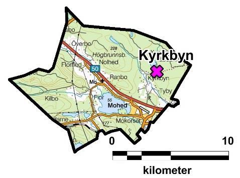 Figur 154. Mo socken med avrättningsplatsen markerad. Skala 1:375 000. Underlagskarta: Översiktskartan Lantmäteriet.