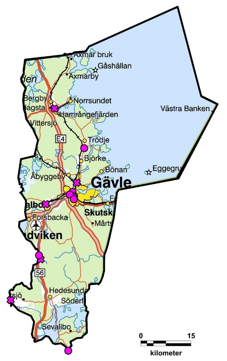 GÄVLE KOMMUN I Gävle kommun finns elva offentliga avrättningsplatser samt platsen för en icke offentlig avrättning inom murarna vid Gävle cellfängelse 15, se figur 14.