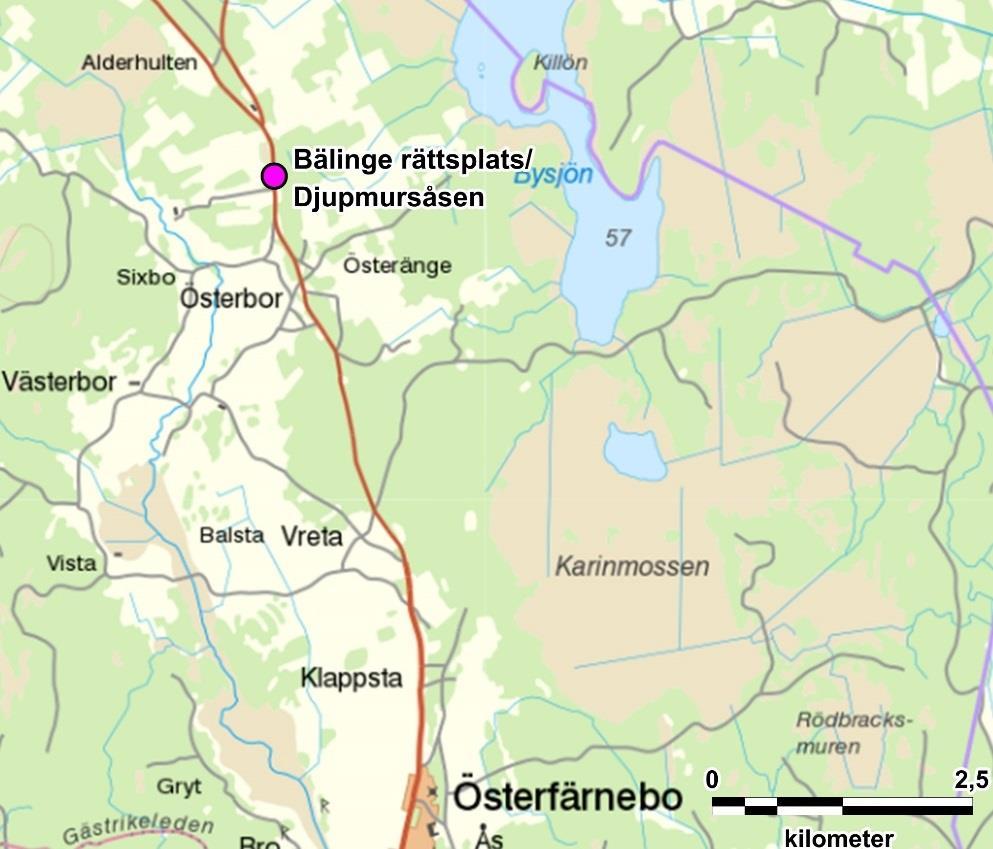 Österfärnebo socken I Österfärnebo socken finns tre avrättningsplatser Bälinge rättsplats/djupmursåsen, vid Österfärnebo kyrka och avrättningsplatsen vid Trekanten, som är belägen på gränsen mot