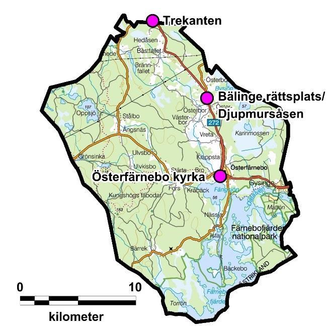 Bälinge rättsplats/djupmursåsen (RAÄ Österfärnebo 814) Avrättningsplatsen Bälinge rättsplats/djupmursåsen ligger norr om Österfärnebo, se figur 67, och kallas idag även för Folkes backe.