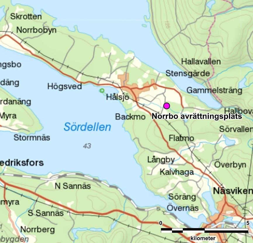 Figur 111. Norrbo avrättningsplats (RAÄ Norrbo 43:1) Underlagskarta: Topografiska webbkartan Lantmäteriet. Kartbearbetning: Lena Berg Nilsson. Figur 112.