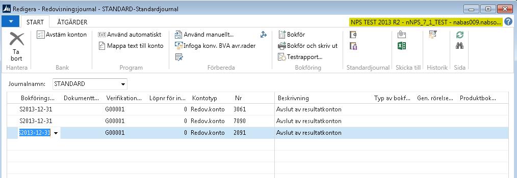 Gå till din redovisningsjournal för att granska den. Alla avslut av resultat får datum med s framför. Detta datum befinner sig mitt emellan sista dagen på året och första dagen på nästa år.