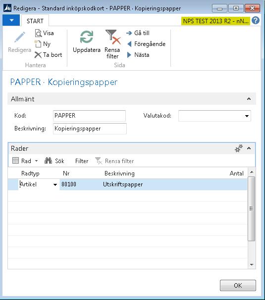 På raderna anger du det redovisningskonto eller den artikel som ska användas för konteringen.