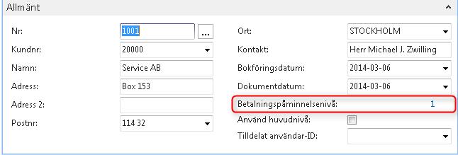 Vilken text som skrivs ut på påminnelsen beror på vilken påminnelsenivå som står angiven i huvudet på påminnelsen.