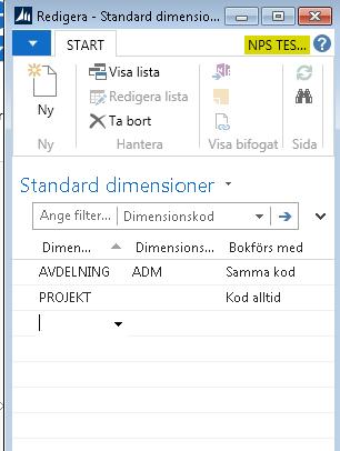 Klicka på Analysera Dimensioner eller tryck Ctrl+Shift+D för att öppna inställningarna för dimensioner för det aktuella kontot. Här anger du de inställningar som ska gälla för kontot.