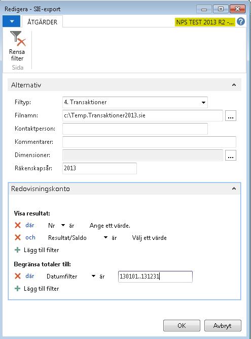 3.6 SIE SIE är ett standardformat som används av flera program för att kunna utbyta redovisningsdata. SIE-export Exportfunktionen används för att hämta ut redovisningsdata ur NAV. Filen kan t.ex. användas för att skicka till revisorn och underlätta bokslutsarbetet.
