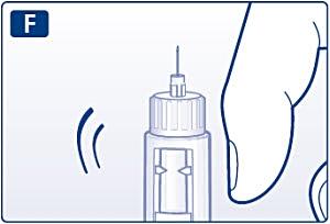 Fortsätt att hålla pennan så att injektionsnålen pekar uppåt och tryck på doseringsknappen tills 0 mg står mitt för dosstrecket.