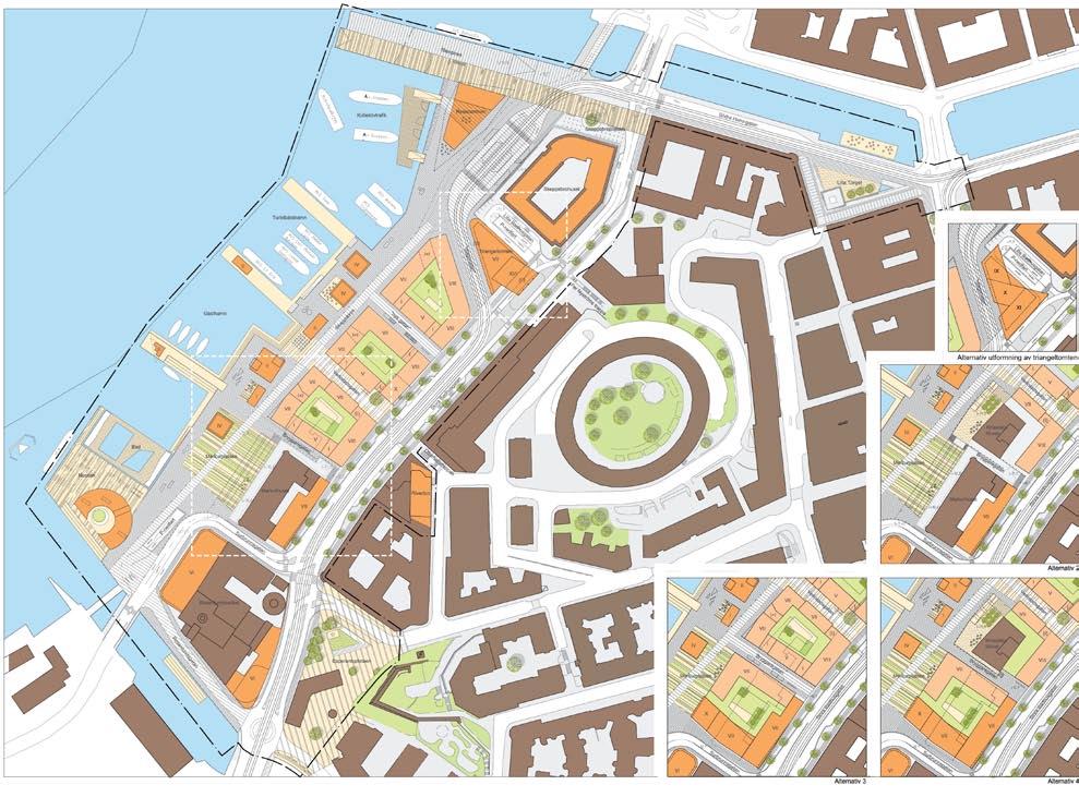 Övergripande planidé Utmed den södra älvstranden anläggs ett nytt promenad- och cykelstråk och nya förbindelser etableras från det inre av staden ut till älvrummet.