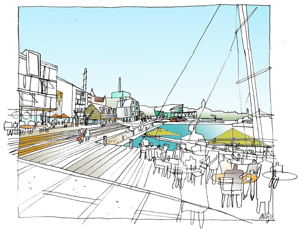 Kajer och vattenområden Stenpiren St. Hamnkanalen Badet Hamnar Skeppsbrokajen Rosenlundskanalen Under det fortsatta planarbetet planeras parallella arkitektuppdrag att genomföras för kajområdet.