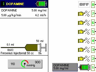 Programmera passning och växling mellan 2 infusionspumpar 1. Programmera ett läkemedel från bibliotek på en pump. Om så behövs, ställ in infusionsparametrarna och påbörja infusionen. 2. Tryck ner tangenten för at komma till bilden för val av pump som skall associeras.