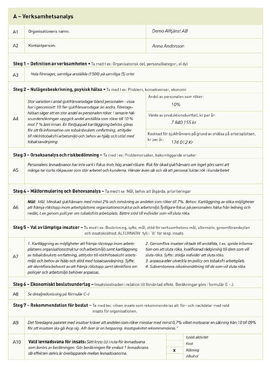 terna och resultaten kan mätas på ett konkret sätt. Verksamhetsanalysen skall kunna fungera som ett underlag för beslut om insatser, men också som bas för att utvärdera dem.