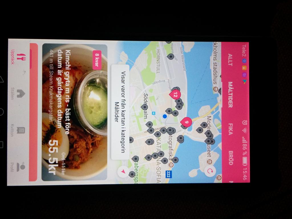 Exempel: app som minskar matsvinn Mat som riskerar att hamna i soporna säljs till ett billigare