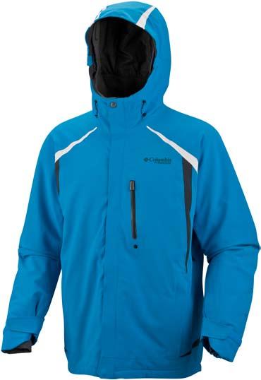 Ytterlager: 89% nylon/11% elastan Isolering: 50% polyester, 50% återvunnen polyester, 80 g och isolering Avtagbar, justerbar stormhuva