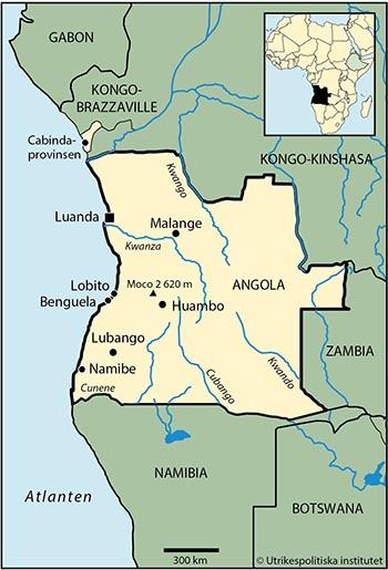FAKTA GEOGRAFI Yta 1 246 700 km2 (2017) Tid svensk (sommartid -1 timme) Angränsande land/länder Namibia, Zambia, Kongo-Kinshasa, Kongo-Brazzaville (mot Cabindaprovinsen) Huvudstad med antal invånare