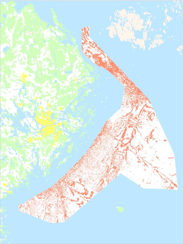 Figur 30 Förändring av kumulativ miljöeffekt i procent i havsplaneområdet Norra Östersjön och Södra Kvarken i nollalternativet jämfört med nuläge.