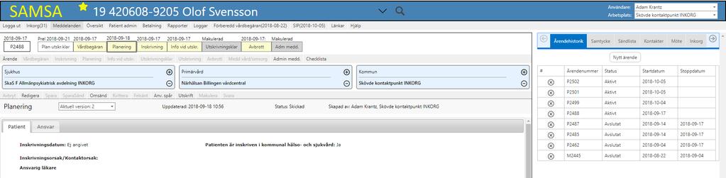 Byta mellan aktiva ärenden I SAMSA kan mer än ett ärende vara aktivt samtidigt, dock kan endast ett ärende med Inskrivningsmeddelande vara aktivt.