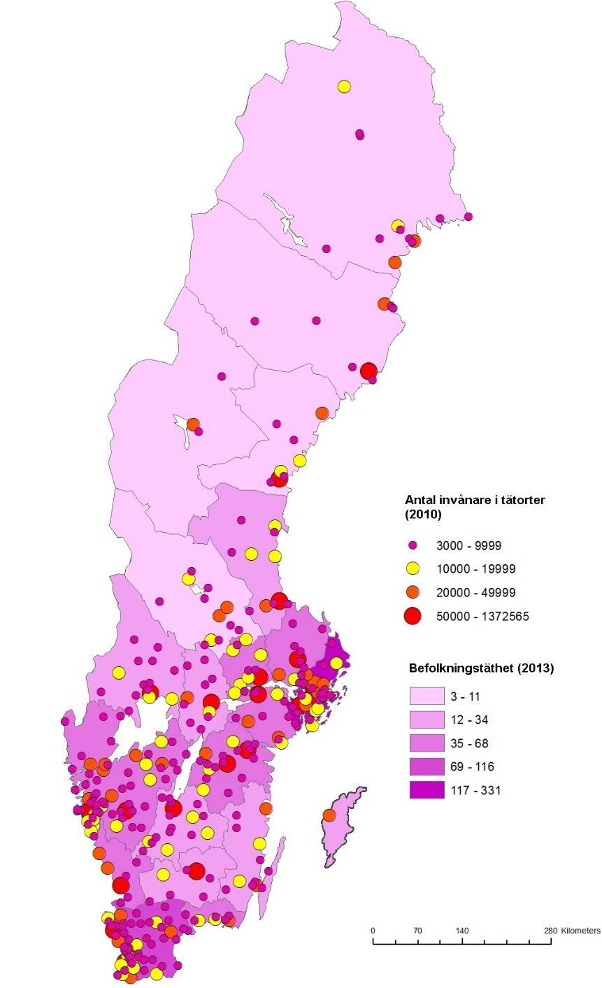 14 orter med över 10 000 invånare Största orter: - Jönköping 89 000 (2010) - Växjö 61 000 (2010) - Kalmar 36 000 (2010)