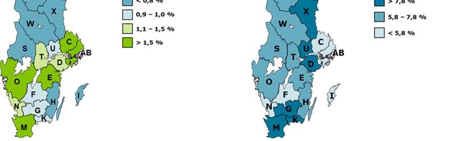 att säkra kompetensförsörjningen. Andelen inskrivna arbetslösa blir lägre i samtliga län Under prognosperioden blir jobben fler i hela landet och andelen inskrivna arbetslösa minskar i samtliga län.