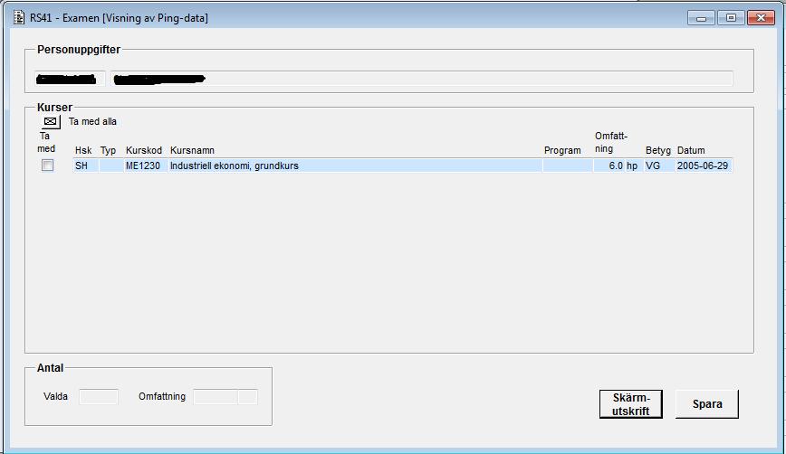 2015-06-27 39 (74) [RS41C07G] RS41C07G - Visning av Ping-data Senast uppdaterad: 2015-12-18 Om du vill ha med en kurs från listan till kurslistan (RS41C00G) måste du markera kryssrutan "Ta med" för